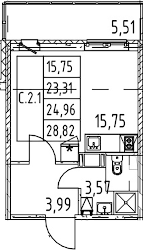 Квартира студия 23.31 м², 3/12 эт., ЖК «Полис ЛАВрики»